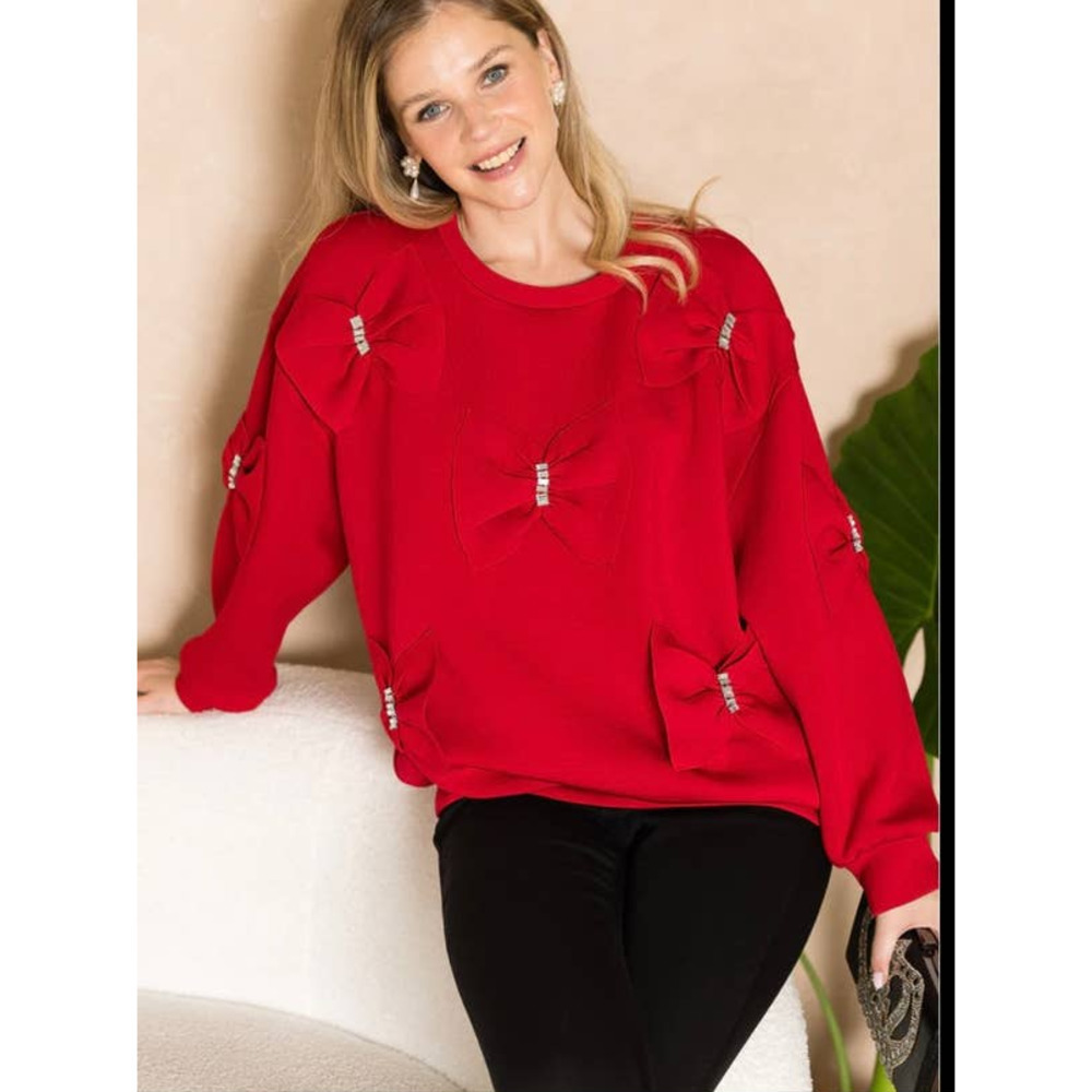 New Real NYC Market Red Bow oversized crystal top size Medium